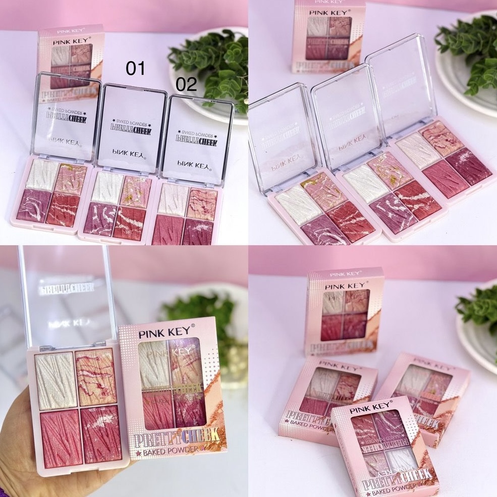 هایلایتر و رژ گونه 4 عددی پینک کی PINK KEY